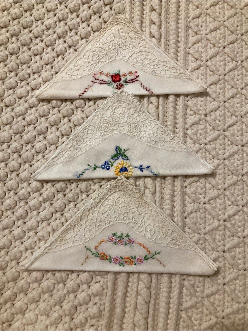Antique White Handkerchiefs with Multicolor Floral Embroidery